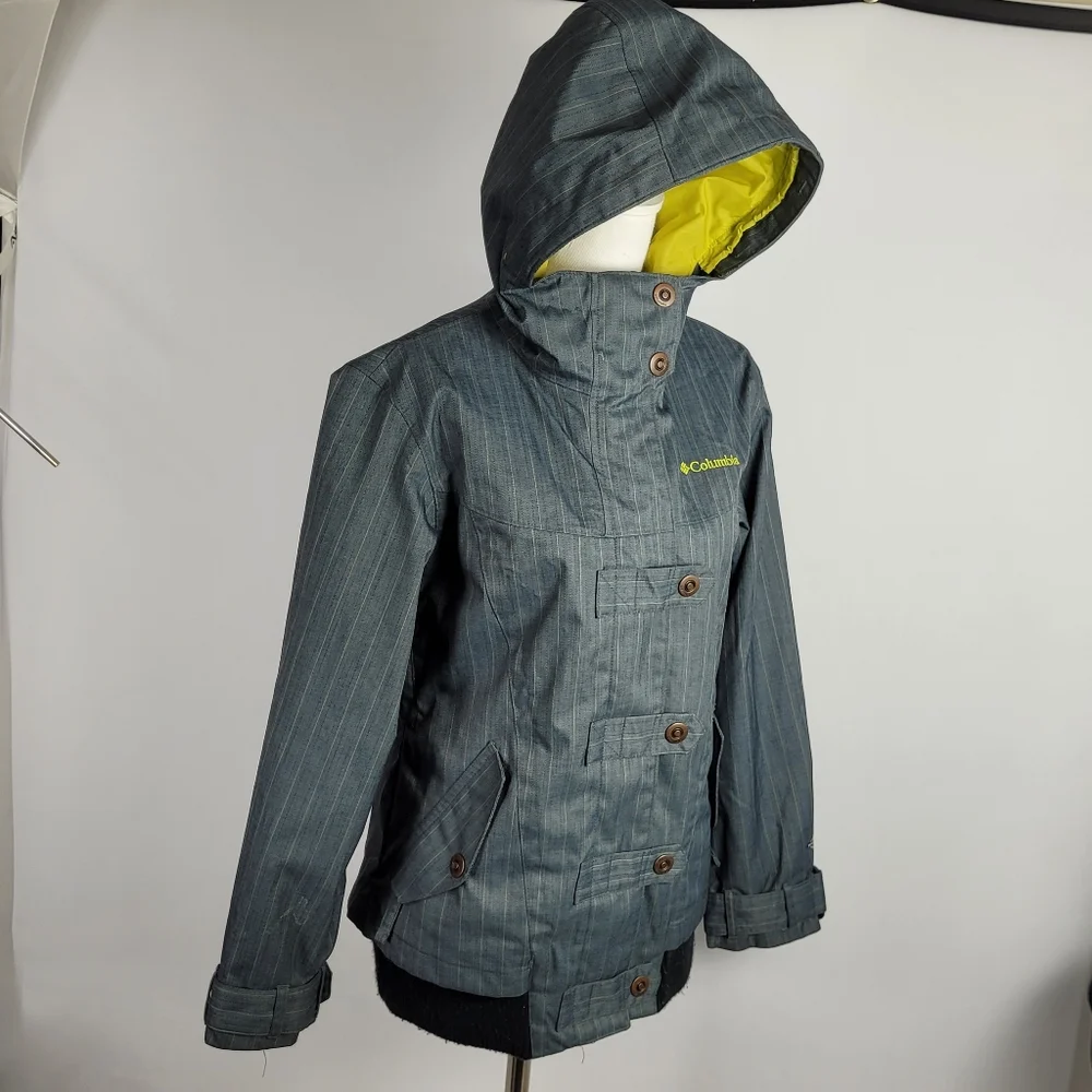Columbia Gray Yellow Striped Ski Snowboard Coat Size Small In Women's